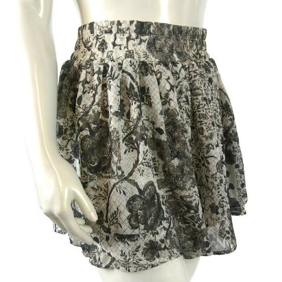 CONVERSE One Star Flowy Layer Floral Skirt 8 Mini Micro Stretch Wide Waist Band - Picture 2 of 6